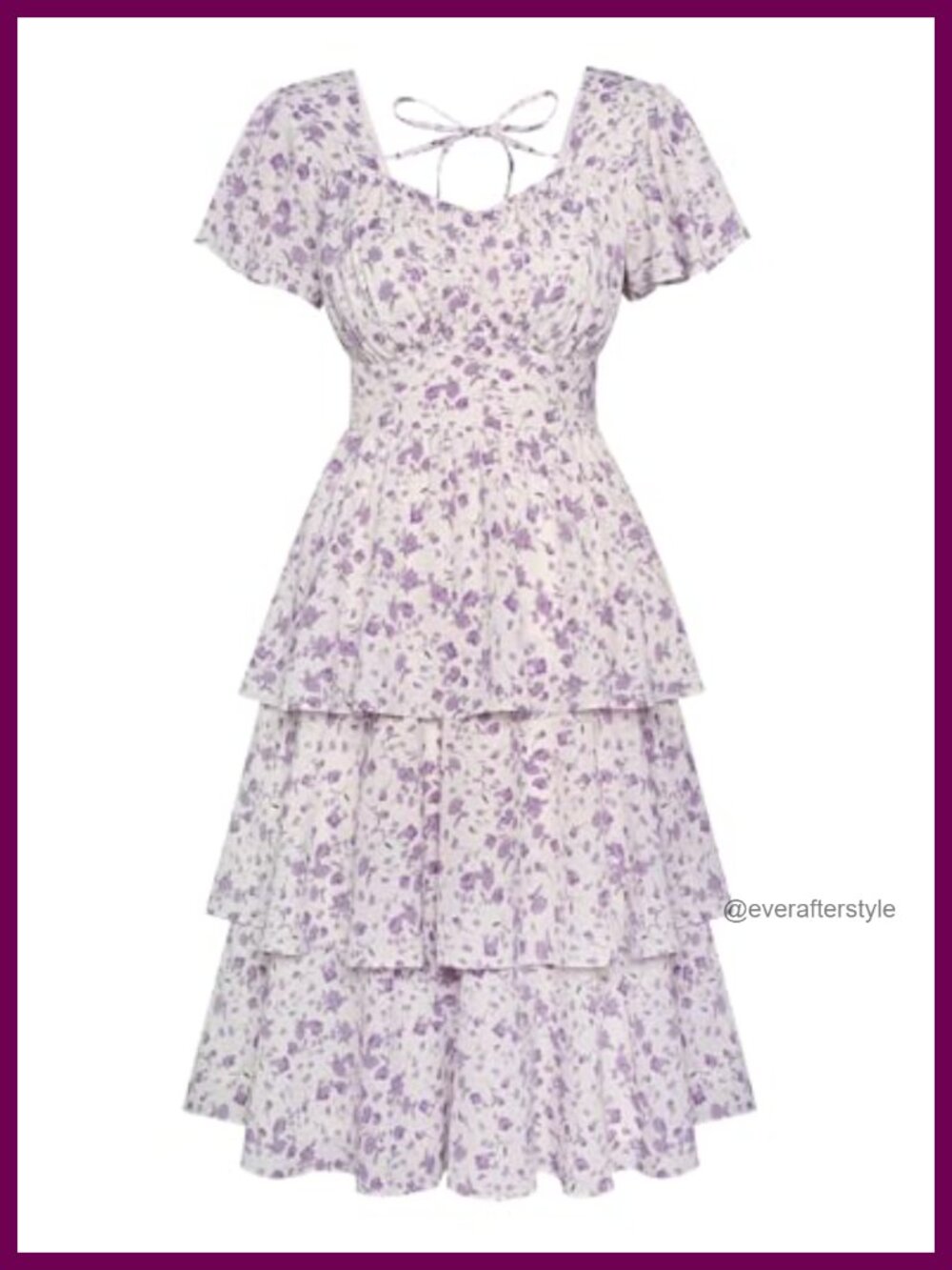Vintage Square Neck Midi Tea Party Dress Smocked Tiered Ruffle